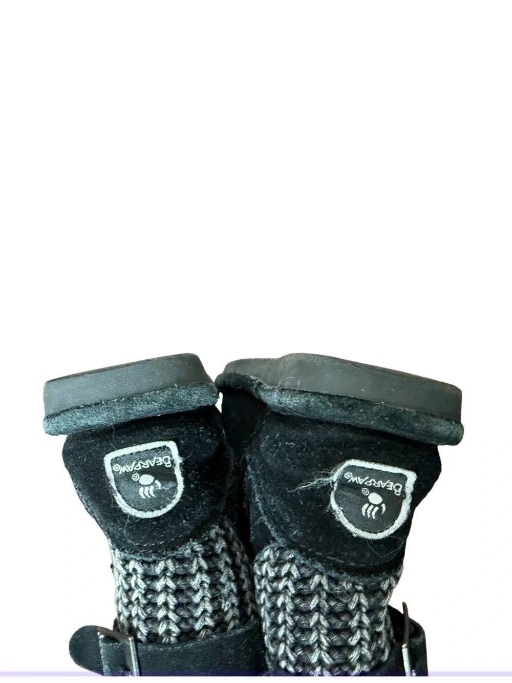 Bearpaw Bodie Toddler Black Suede Knit-Back Winter Shearling Boots-Size 10